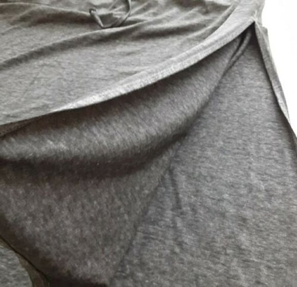 Allison Brittney Jersey Knit Charcoal Maxi Dress Drawstring Tie & Side Pockets - Picture 7 of 10